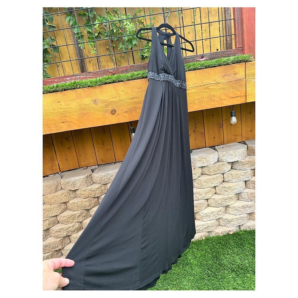 Sz 8-David’s Bridal black bridesmaid dress with beading under bust - Picture 2 of 6